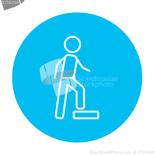 Image of Man doing step exercise line icon.