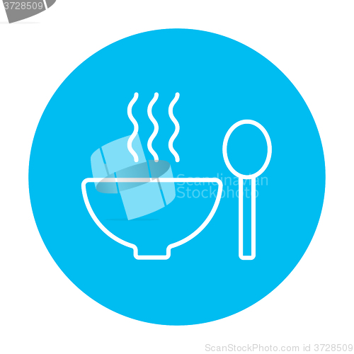 Image of Bowl of hot soup with spoon line icon.