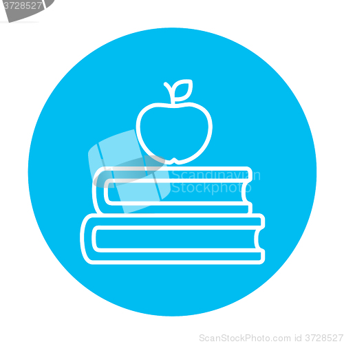 Image of Books and apple on top line icon.