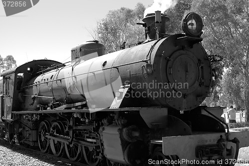 Image of steam train in black and white