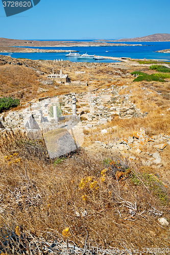 Image of sea in delos greece the historycal acropolis and old ruin  