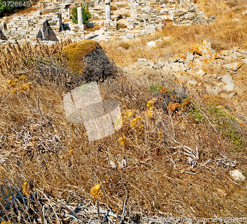 Image of sea in delos greece the historycal acropolis and old ruin site