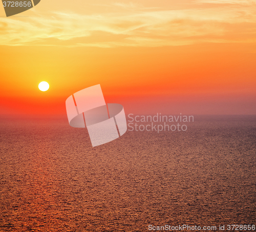 Image of in santorini    greece sunset and the sky mediterranean red sea
