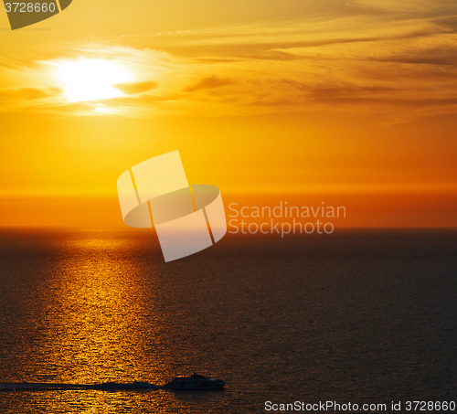 Image of in santorini    greece sunset and the sky mediterranean red sea