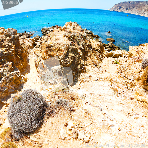 Image of in greece the mykonos island rock sea and beach blue   sky