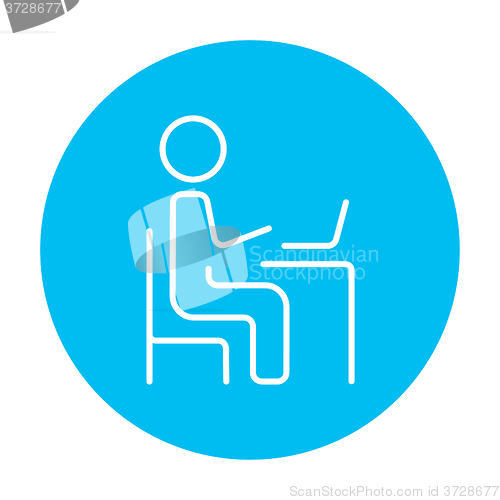 Image of Businessman working at his laptop line icon.