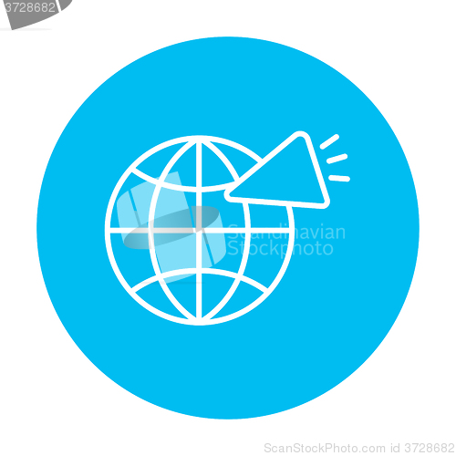 Image of Globe with loudspeaker line icon.