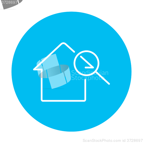 Image of House and magnifying glass line icon.