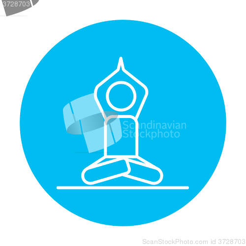 Image of Man meditating in lotus pose line icon.