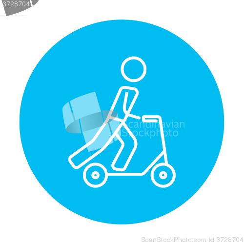 Image of Man riding kick scooter line icon.