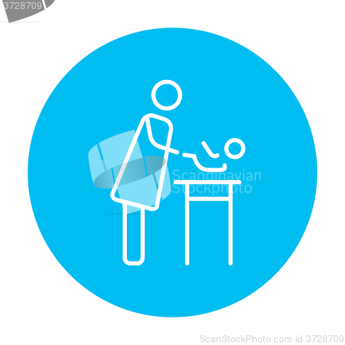 Image of Mother taking care of baby line icon.