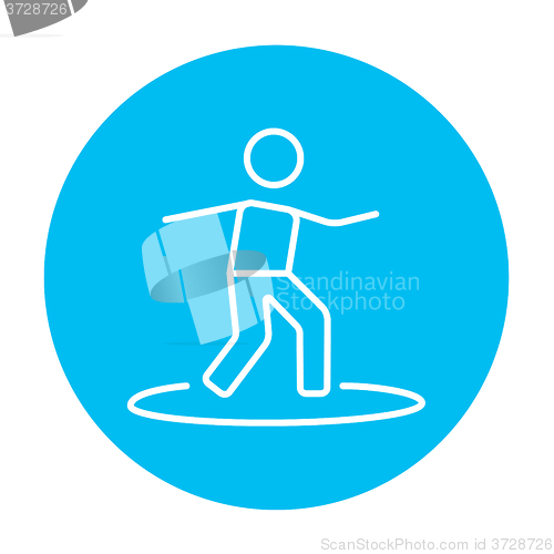 Image of Male surfer riding on surfboard line icon.