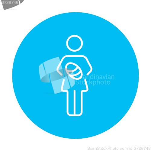 Image of Woman holding baby line icon.