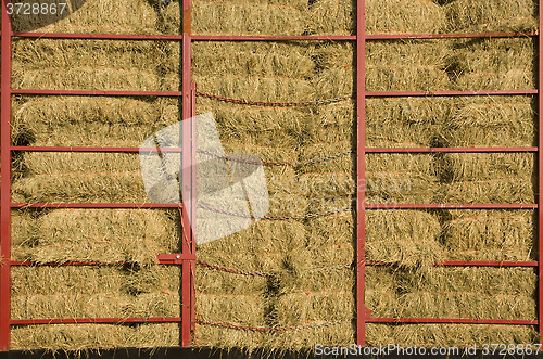 Image of Hay bales piled within a cart