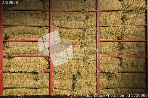 Image of Hay bales piled within a cart