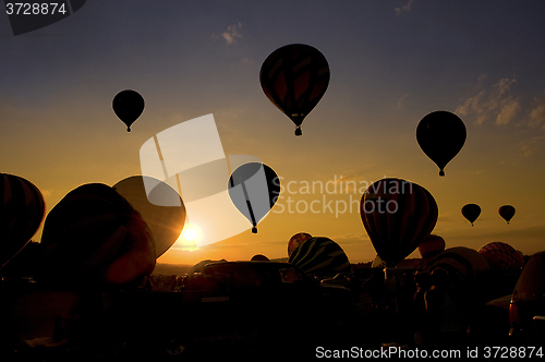 Image of Group balloon launch at a balloon festival.