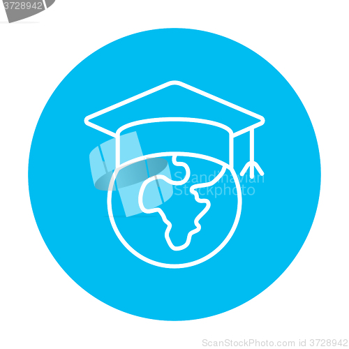 Image of Globe in graduation cap line icon.
