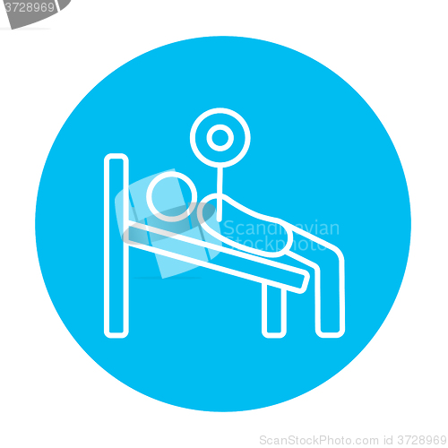 Image of Man lying on bench and lifting barbell line icon.