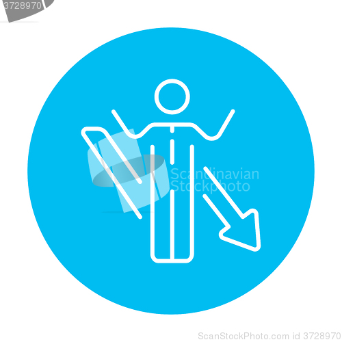 Image of Businessman with arrow down line icon.