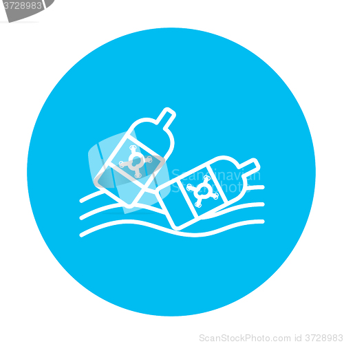 Image of Bottles floating in water line icon.