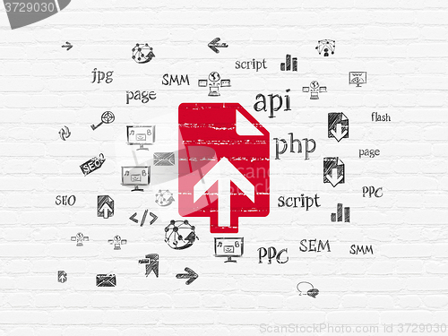 Image of Web development concept: Upload on wall background