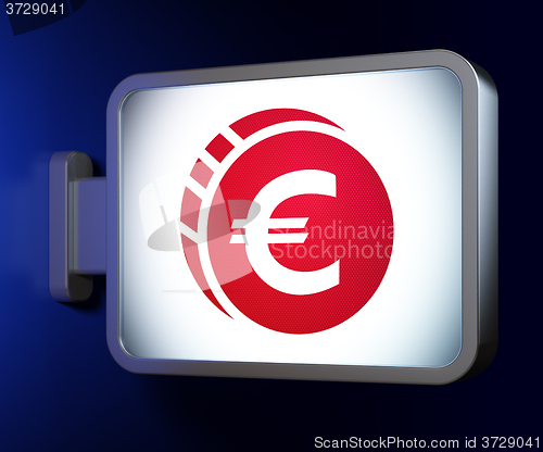 Image of Currency concept: Euro Coin on billboard background