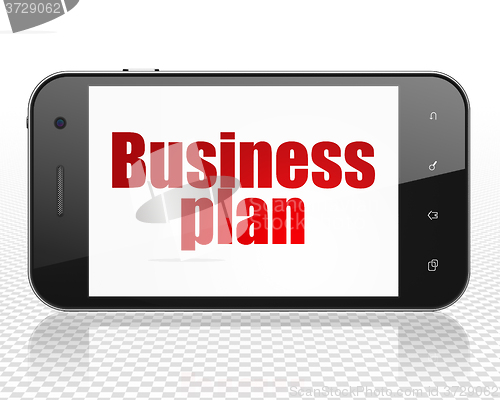Image of Finance concept: Smartphone with Business Plan on display