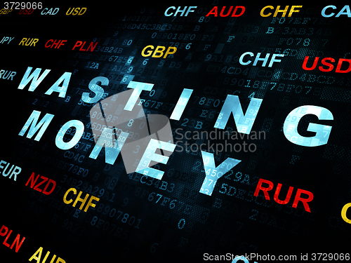 Image of Currency concept: Wasting Money on Digital background