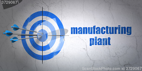 Image of Manufacuring concept: target and Manufacturing Plant on wall background