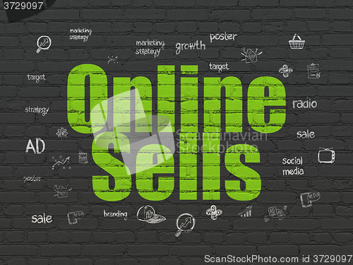 Image of Advertising concept: Online Sells on wall background