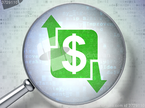 Image of Finance concept: Finance with optical glass on digital background