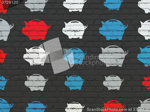 Image of Money concept: Money Box icons on wall background
