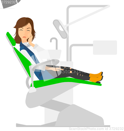 Image of Woman suffering in dental chair.