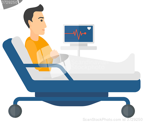 Image of Patient lying in bed with heart monitor.