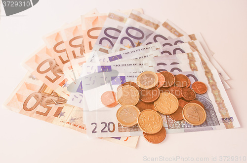 Image of  Euros coins and notes vintage