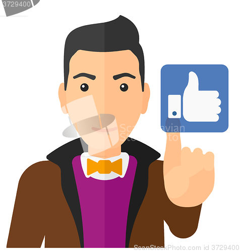 Image of Man pressing like button.