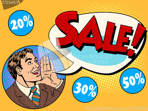 Image of The man announces sale and discounts