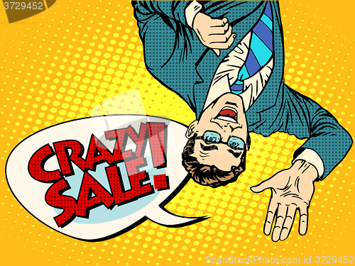 Image of Crazy sale announcement man upside down
