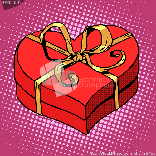 Image of Red gift box in heart shape. Love Valentines day and wedding
