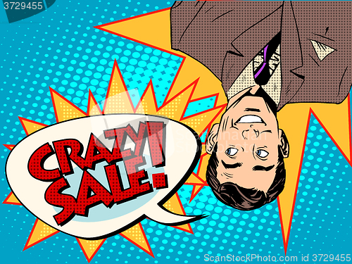 Image of Crazy sale announcement man upside down