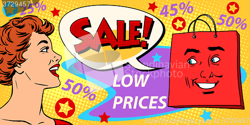 Image of Sales discounts poster style girl and products