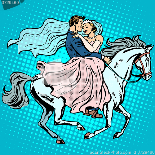 Image of bride and groom white horse love wedding romance