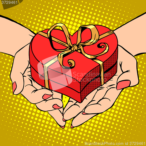 Image of Woman palm shape red heart gift box Valentines day
