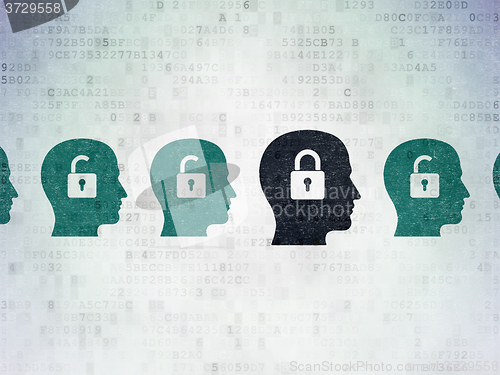 Image of Protection concept: head with padlock icon on Digital Paper background