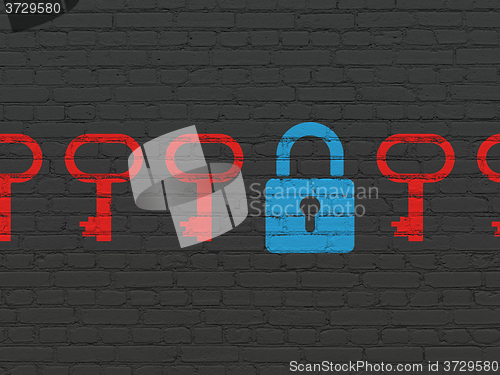 Image of Safety concept: closed padlock icon on wall background