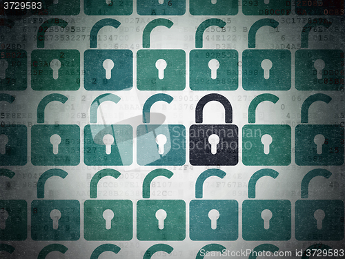 Image of Protection concept: closed padlock icon on Digital Paper background