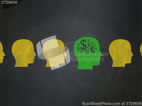 Image of Finance concept: head with finance symbol icon on School Board background