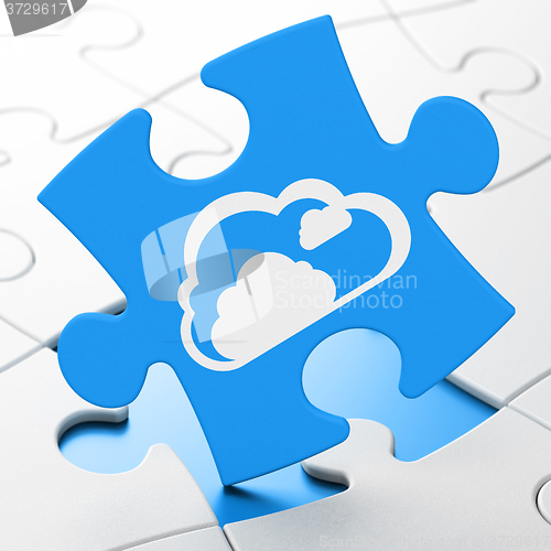 Image of Cloud networking concept: Cloud on puzzle background