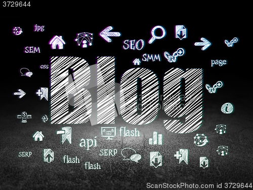 Image of Web development concept: Blog in grunge dark room