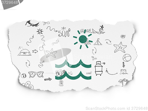 Image of Vacation concept: Beach on Torn Paper background